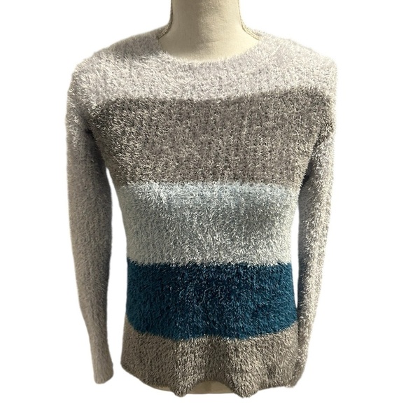 {Ellen Tracy} Downtown Glam Block Grey Stella Blue Sweater - Picture 1 of 4